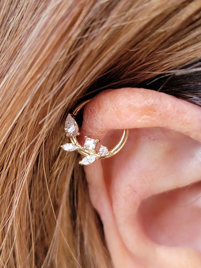 BVLA 16g 3/8" Jasmine Vine Seam Ring w/ Cubic Zirconia