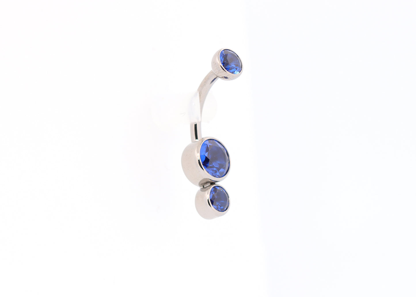 Titanium Blue Sapphire Gemini Double Bezel Cubic Zirconia Navel Curve