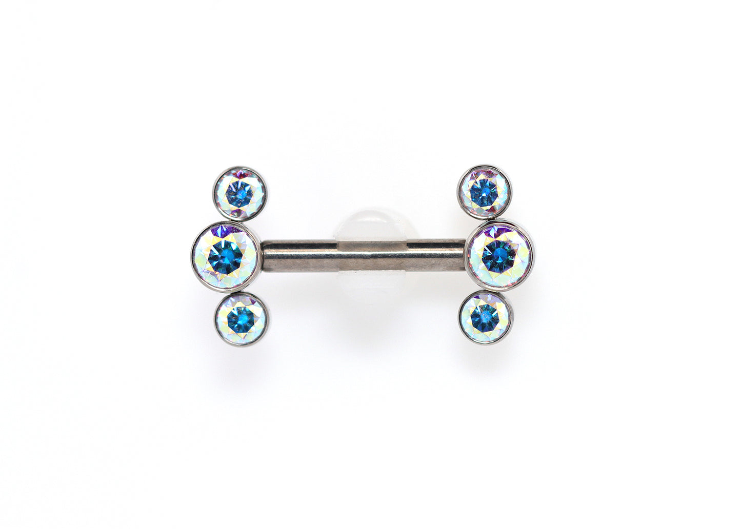 Titanium Triple Aroura Borealis Bezel Nipple Barbell Set