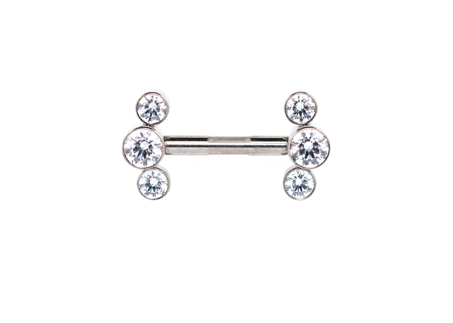 Titanium Triple Cubic Zirconia Bezel Nipple Barbell Set