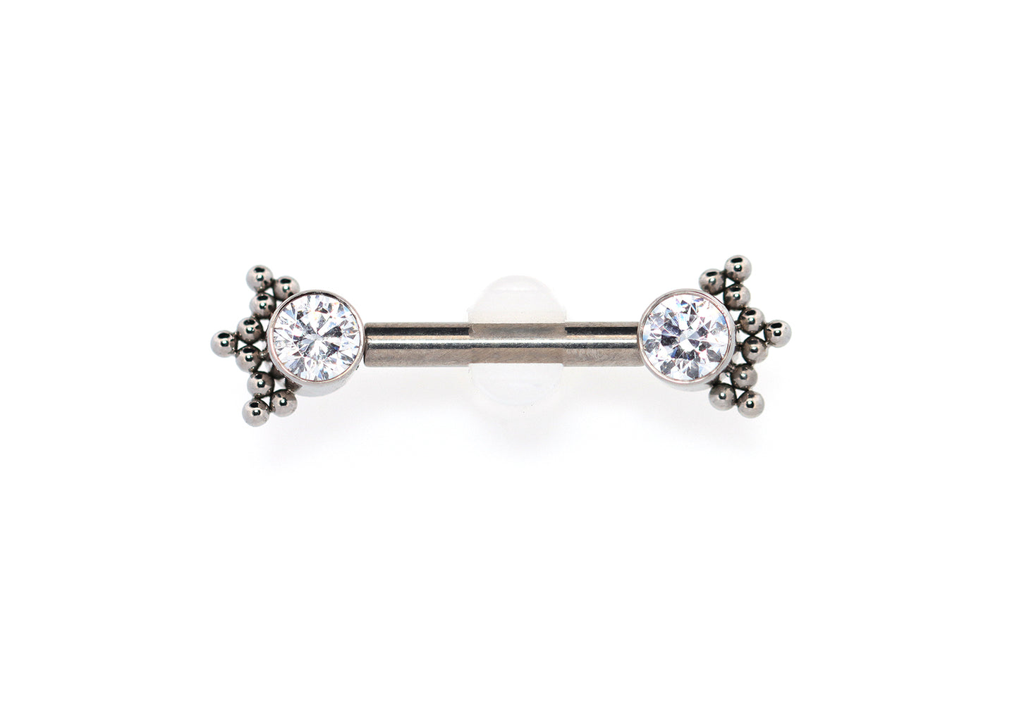 Titanium Bezel Cubic Zirconia with Beaded Detail Nipple Barbell Set