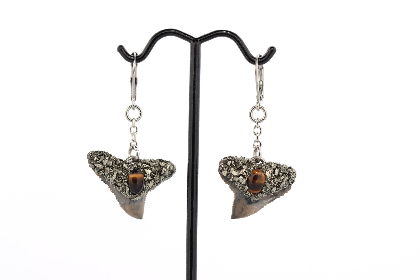 18g Bull Shark Tiger's Eye Earrings