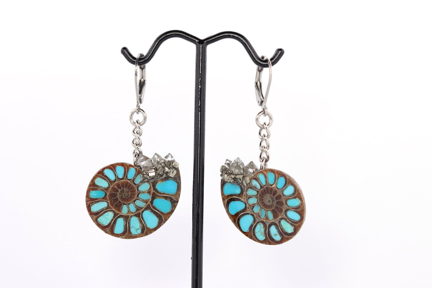 18g Turquoise & Herkimer Diamond Shell Inlay Hangers