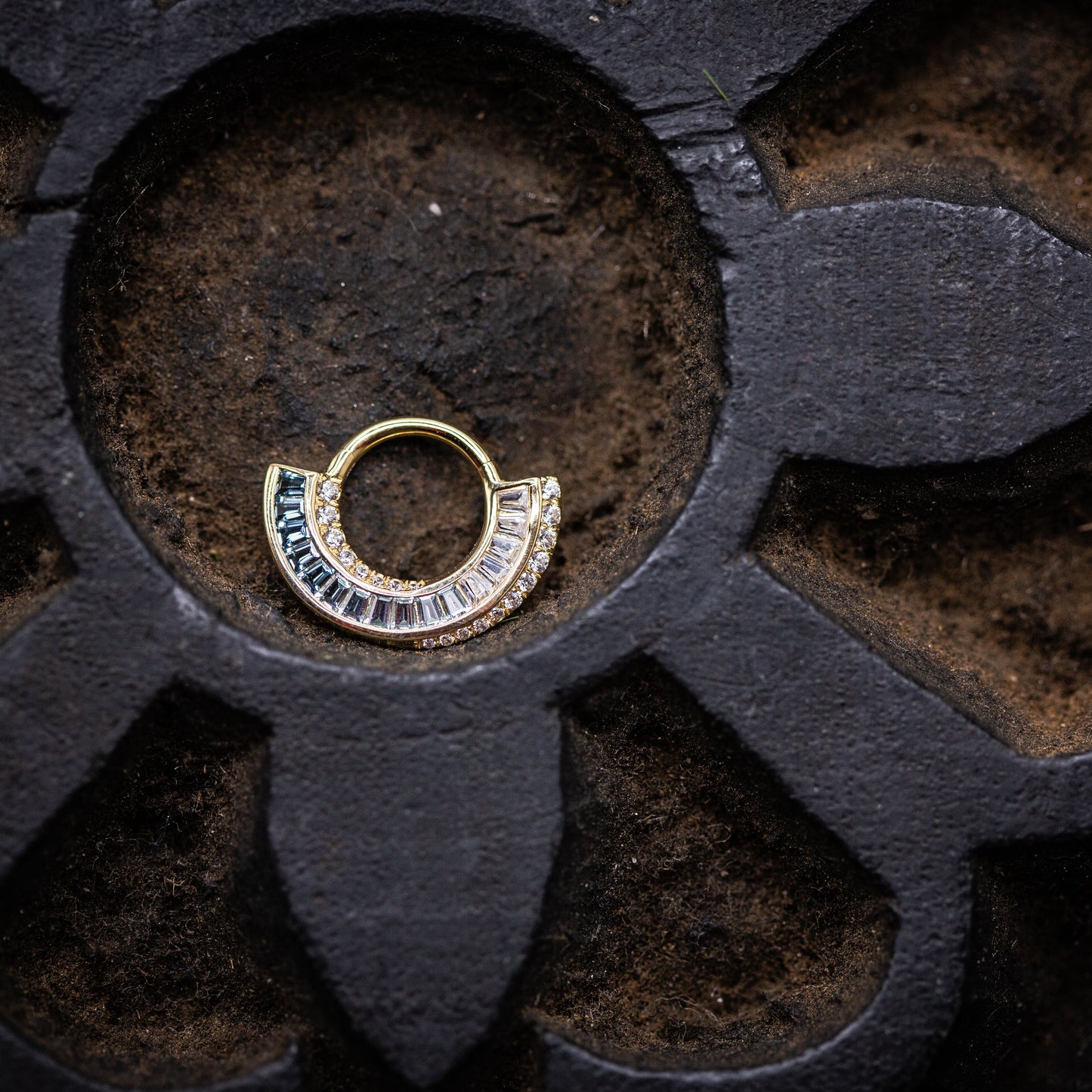 16g 5/16" Buddha Jewelry Echelon Ring w/ London Blue Topaz & White Cubic Zirconia