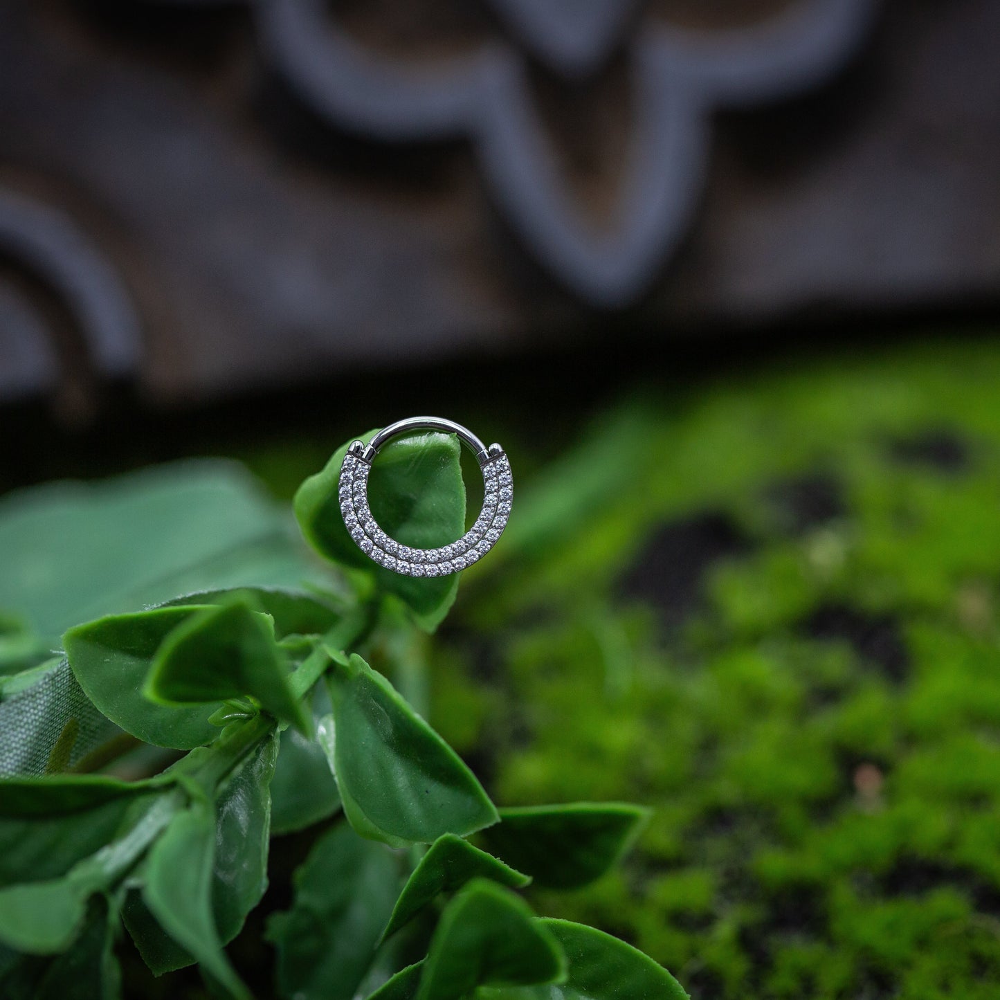 Titanium 16g Double Stack Hinge Ring w/ CZs