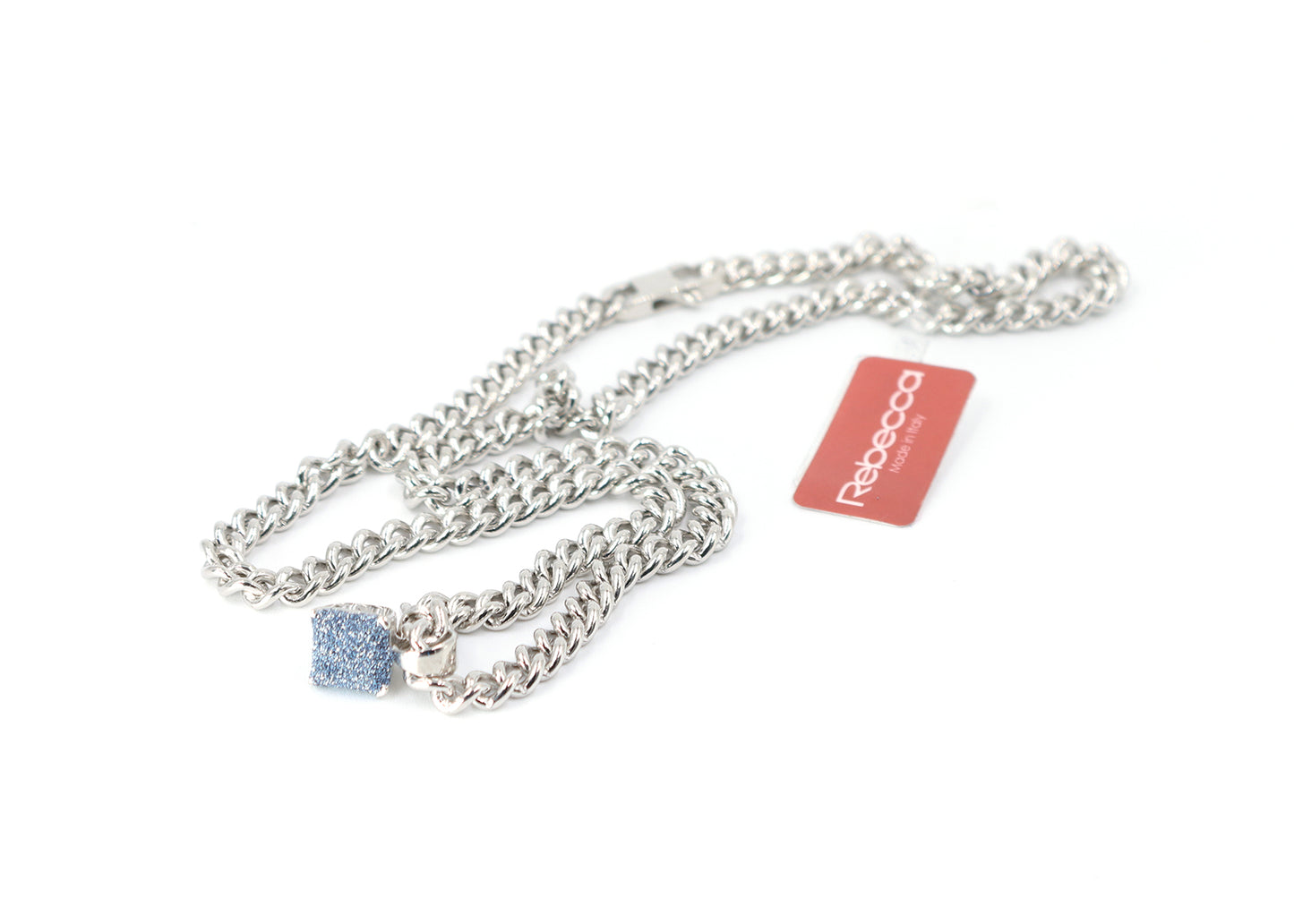 White Gold Diamond Dust Cube Necklace