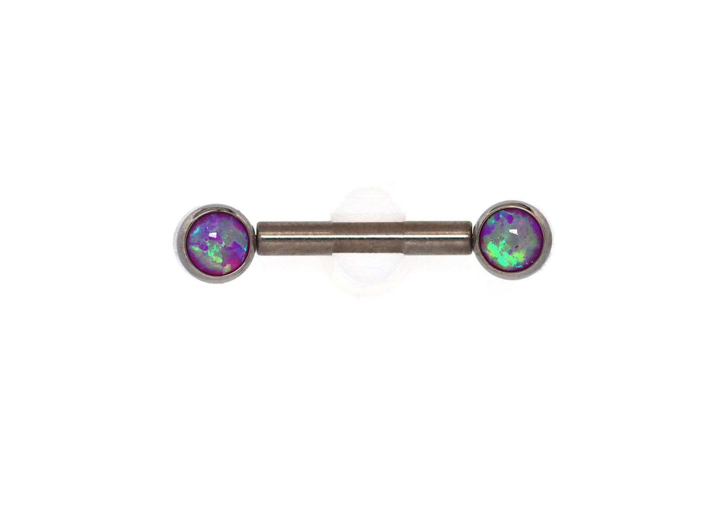 Titanium Pink Opal Bezel Nipple Barbell Set