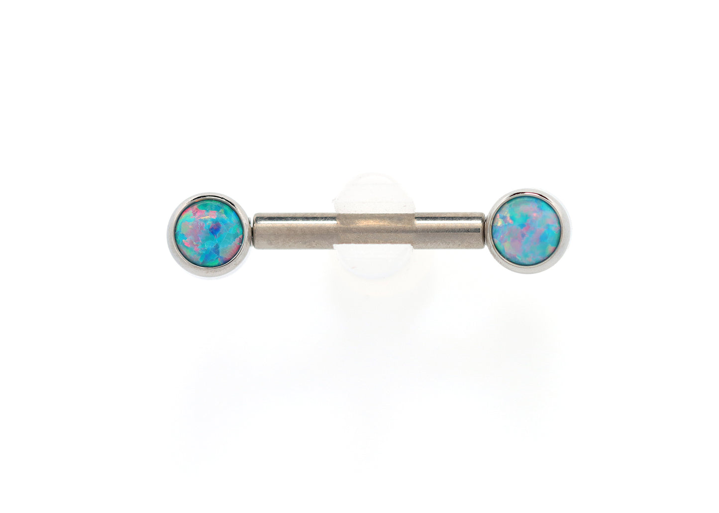 Titanium Teal Opal Bezel Nipple Barbell Set