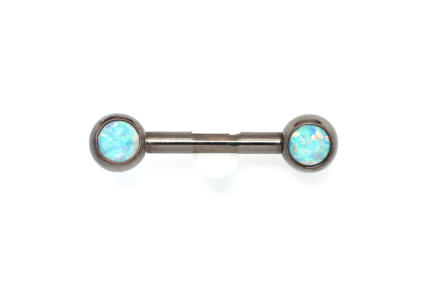 Titanium White Opal Bezel Nipple Barbell Set
