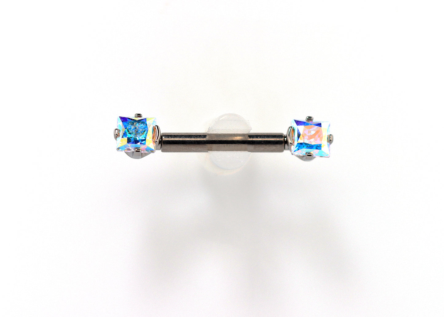Titanium Princess Cut Aurora Borealis Nipple Barbell Set