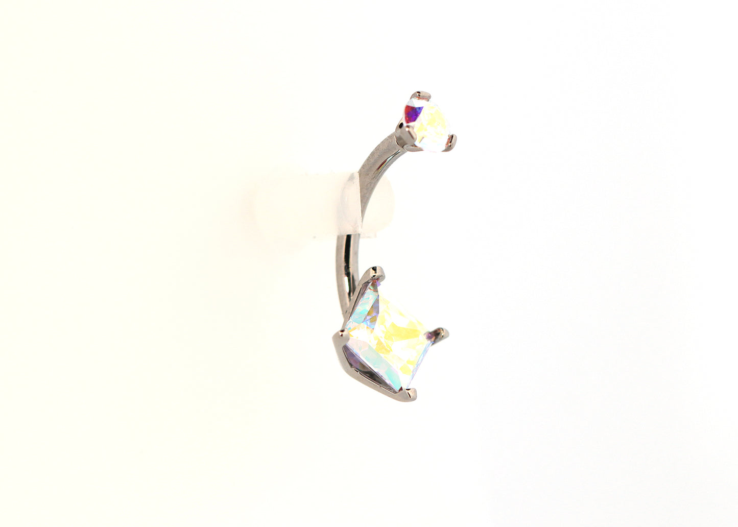 Titanium Princess Cut Aurora Borealis Navel Curve