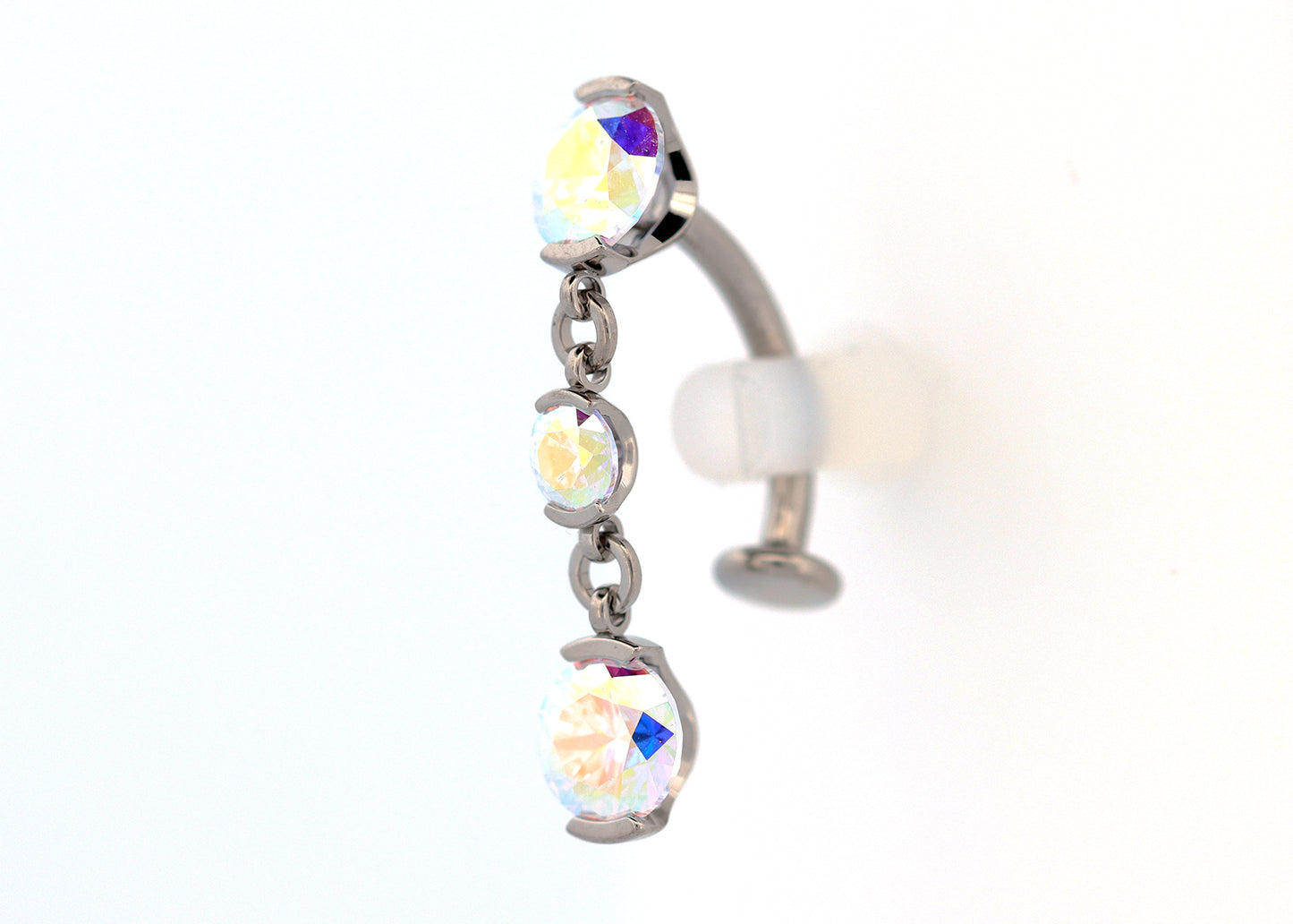 Titanium Aurora Borealis Prong Double Dangle Floating Navel Curve