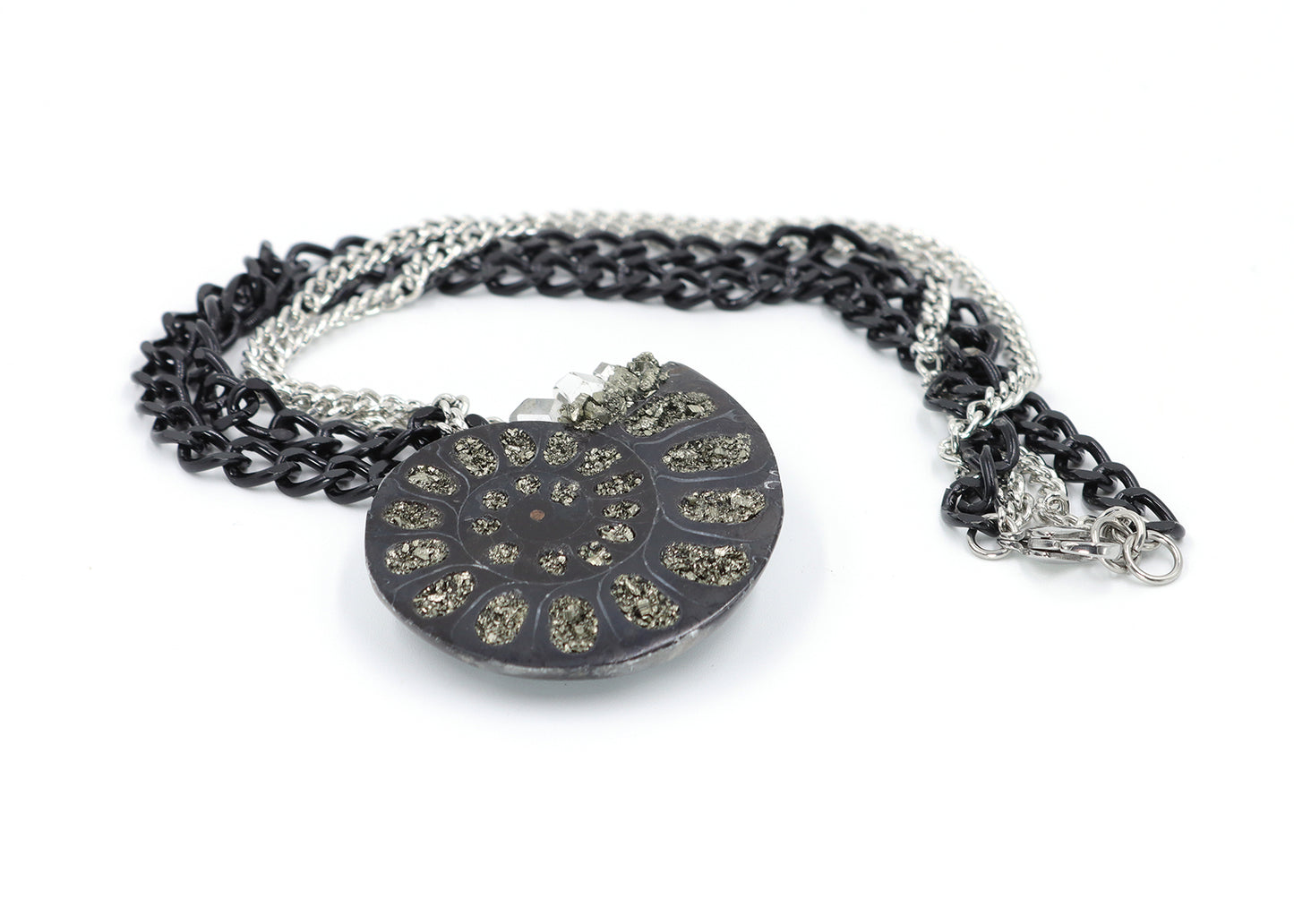 Pyrite & Ammonite Shell Pendant with Herkimer Diamond
