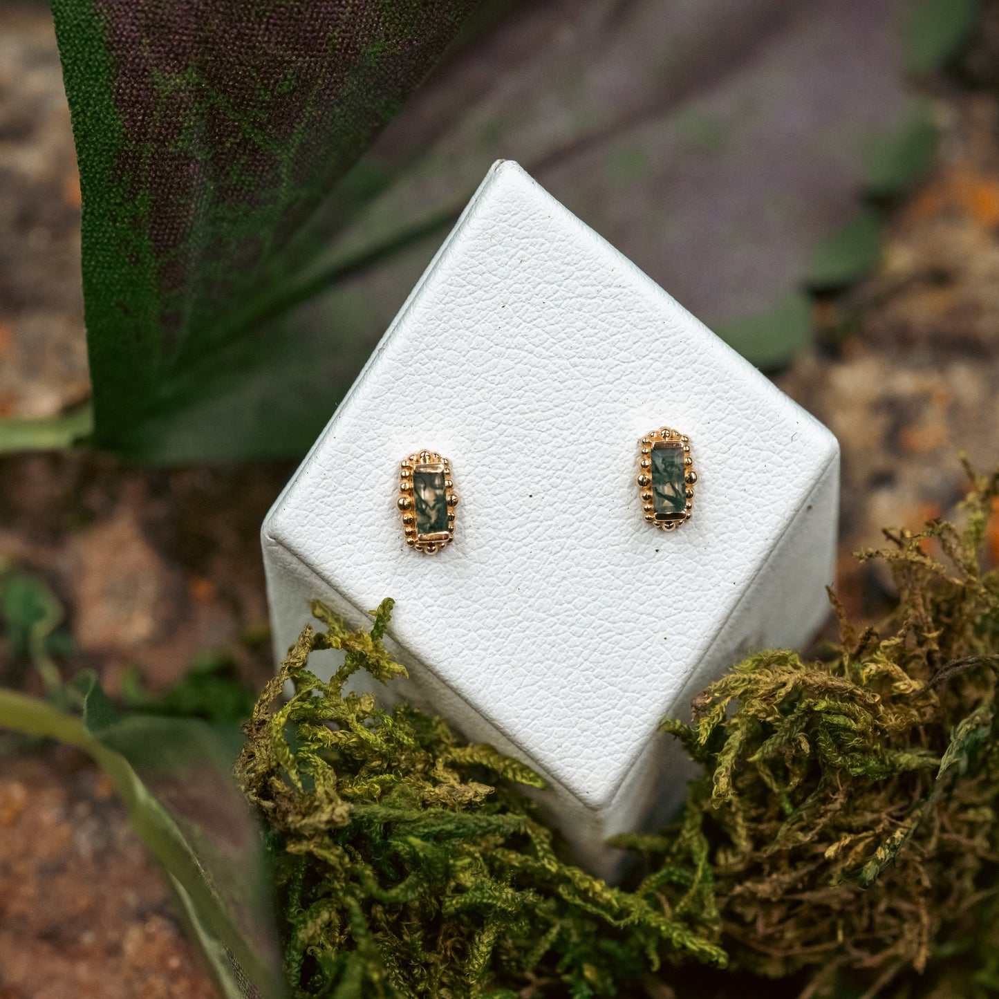 BVLA 4mm Beaded Baguette with Genuine Moss Agate