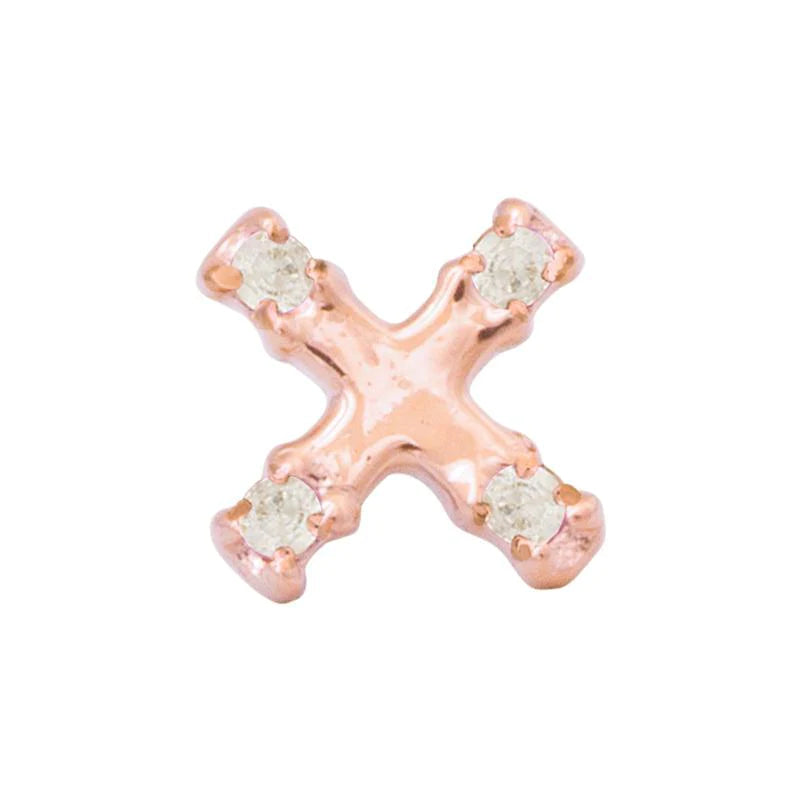14k Rose Gold Ex's X with Cubic Zirconia Threadless End