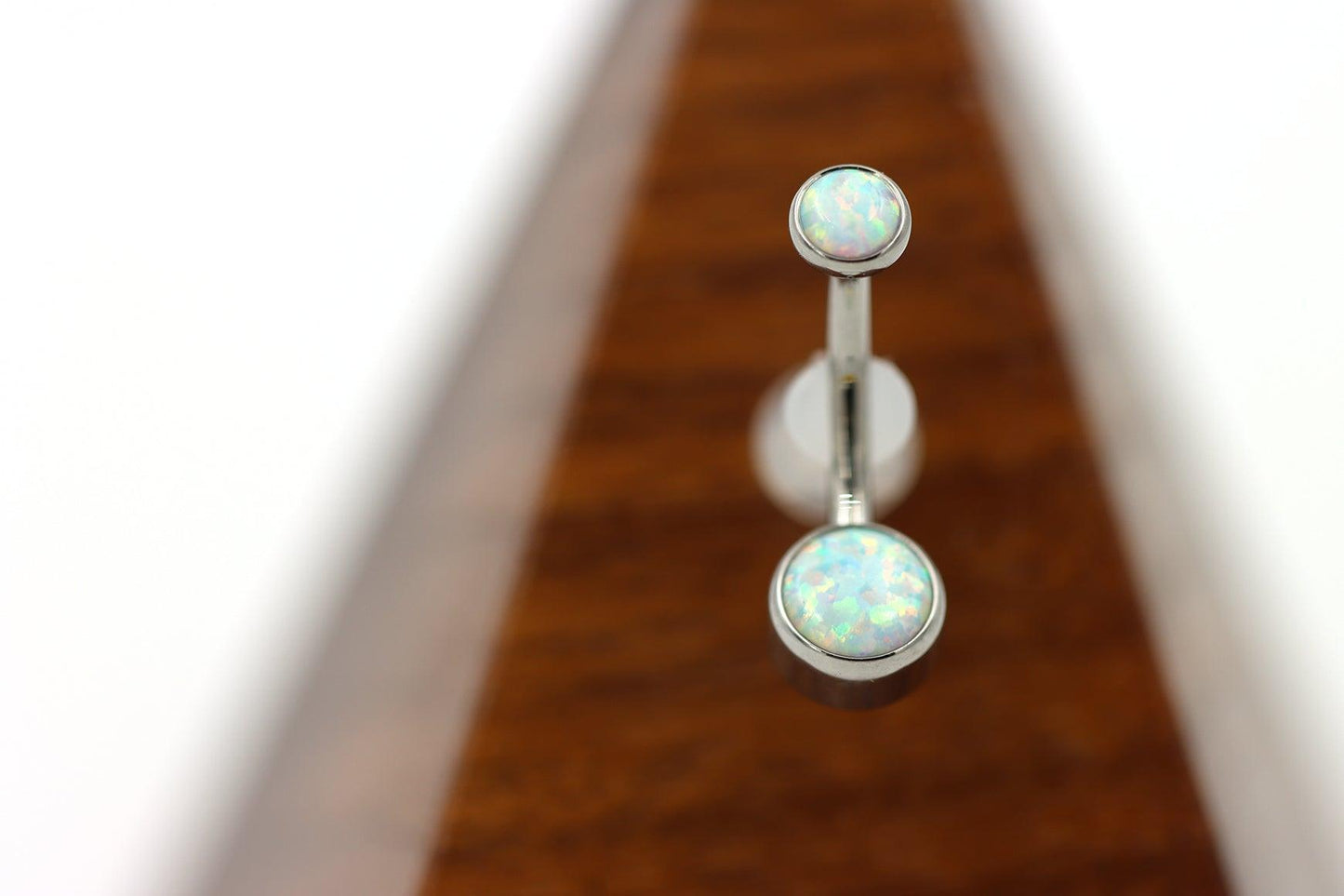 Titanium Navel Curve with White Opals - Born This Way Body Arts