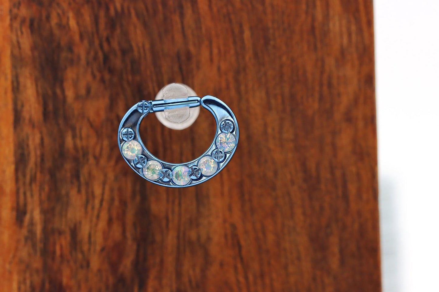 Titanium Anodized Blue Clicker with Aurora Borealis Gems - Born This Way Body Arts