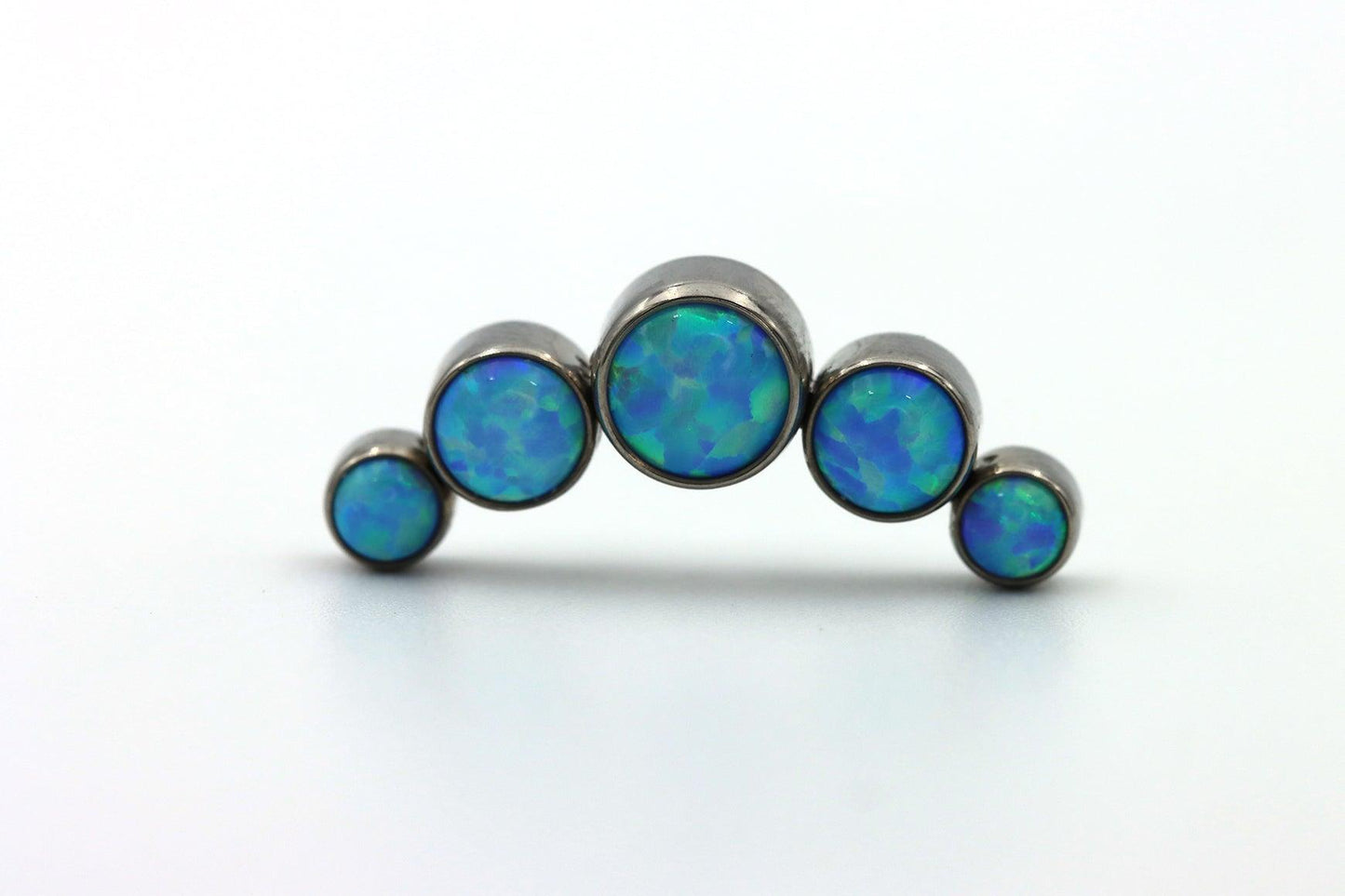 Titanium Threaded 5-Gem End with Capri Blue Opals - Born This Way Body Arts