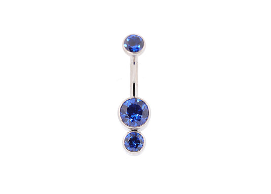 Titanium Blue Sapphire Gemini Double Bezel Cubic Zirconia Navel Curve