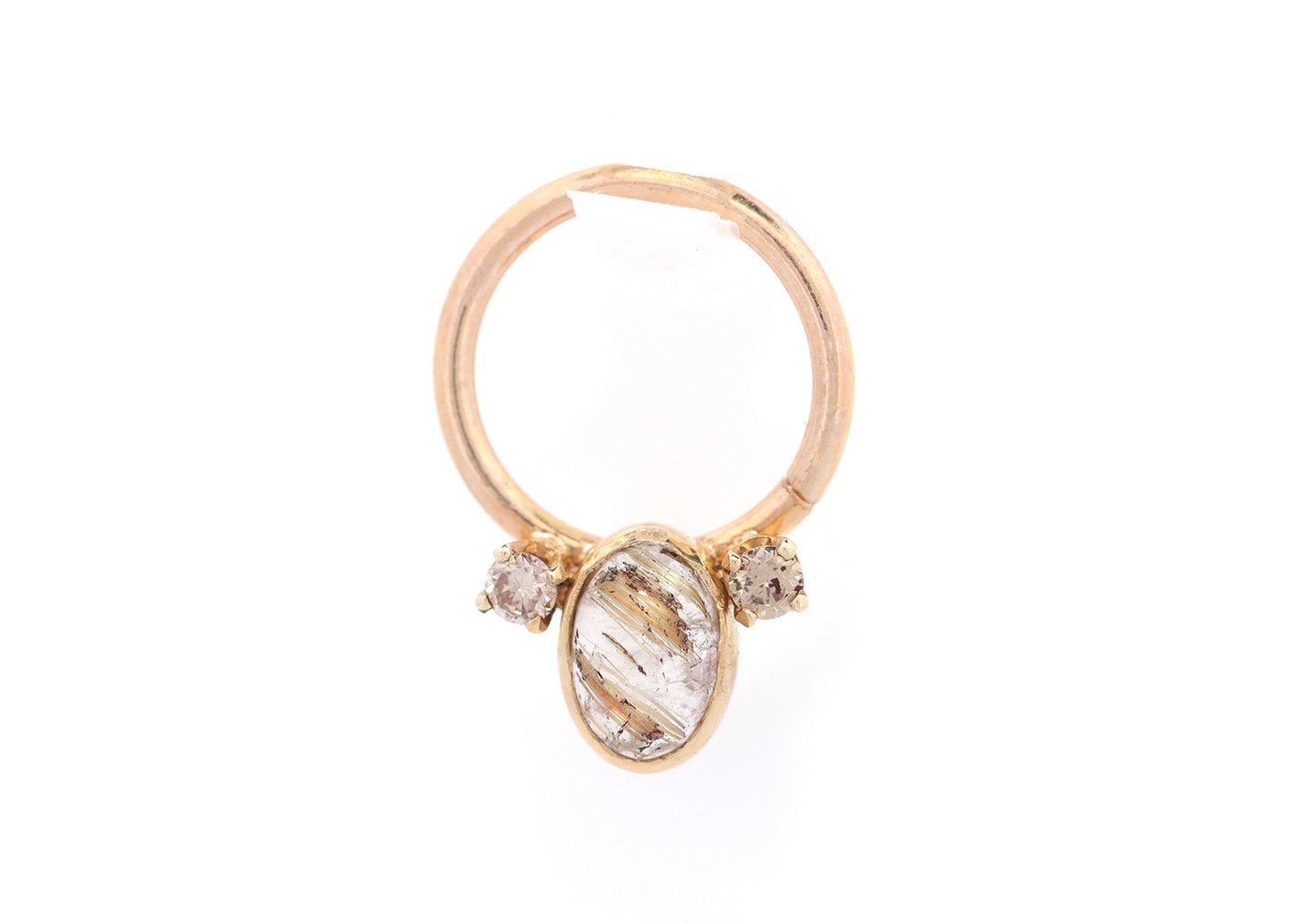16g Rutilated Quartz Oval & Champagne Diamonds Seam Ring