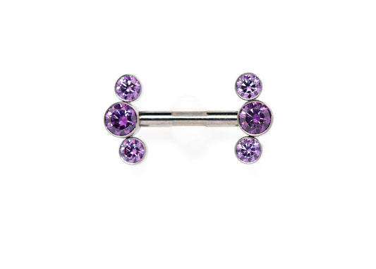 Titanium Triple Purple Bezel Nipple Barbell Set