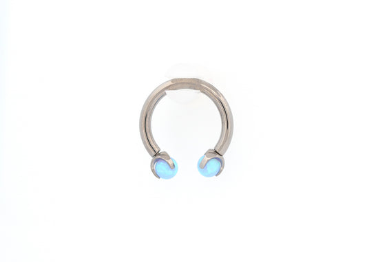14g Titanium Circular Barbell Sky Blue Opal End Septum Ring
