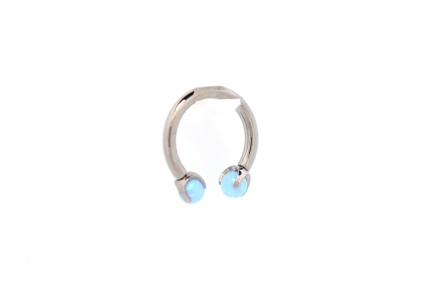 14g Titanium Circular Barbell Sky Blue Opal End Septum Ring