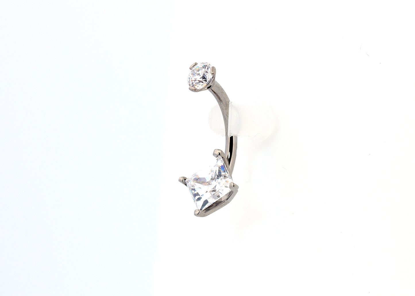 Titanium Princess Cut Cubic Zirconia Navel Curve