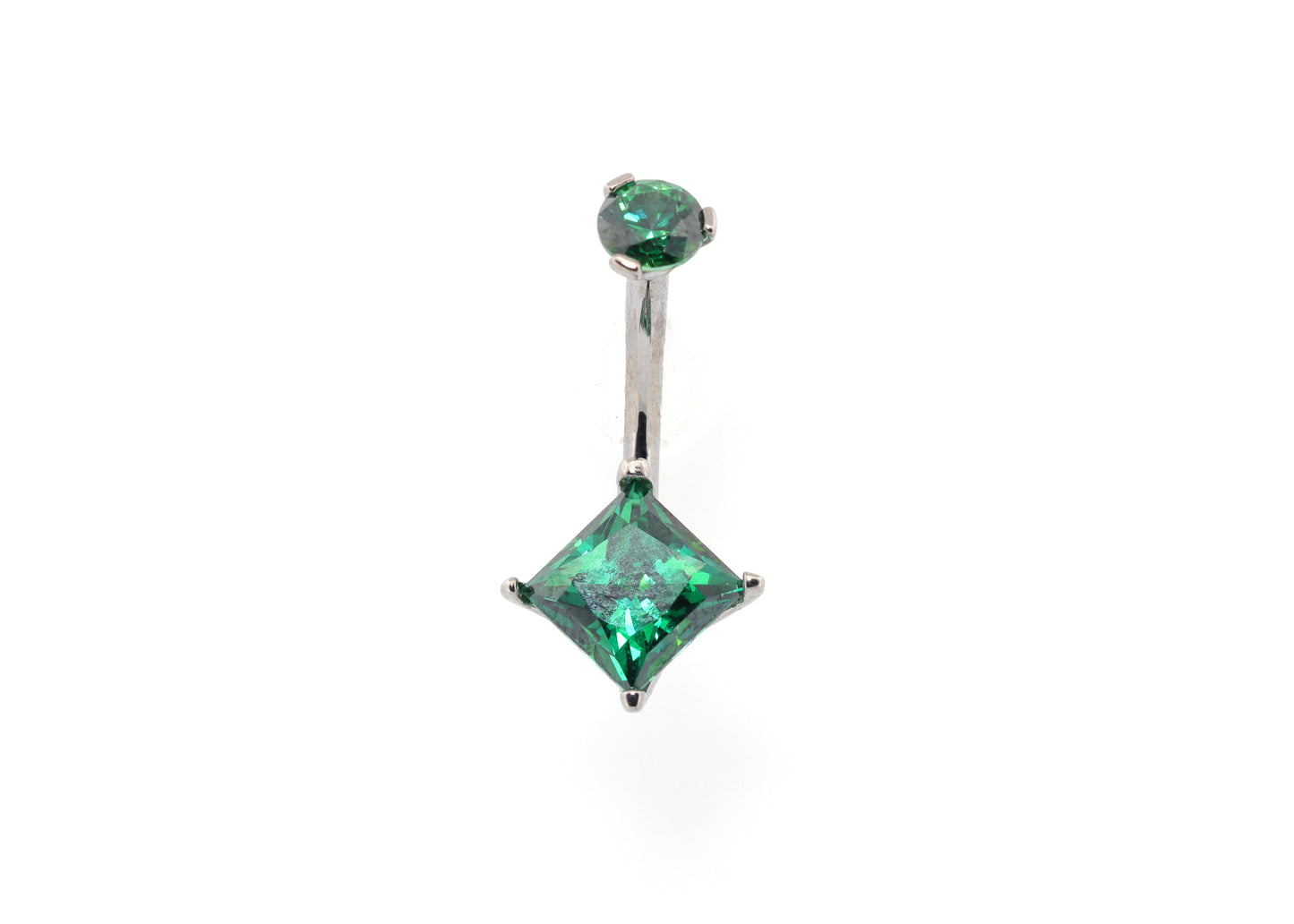 Titanium Emerald Princess Cut Cubic Zirconia Navel Curve