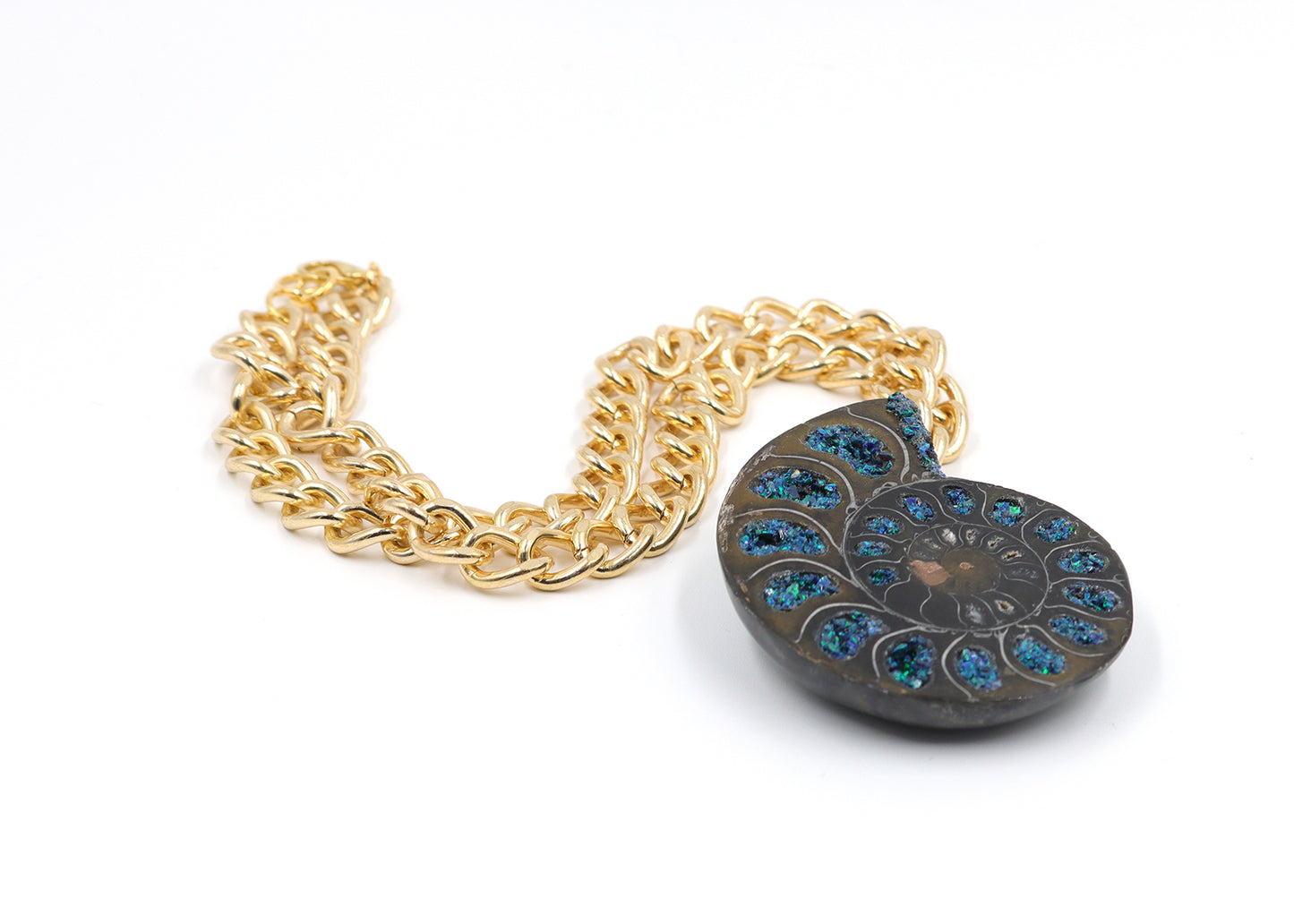 Ammonite Shell Pendant with Black Opal Inlay