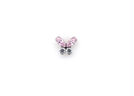 Butterfly Pink & White Cubic Zirconia Threadless End
