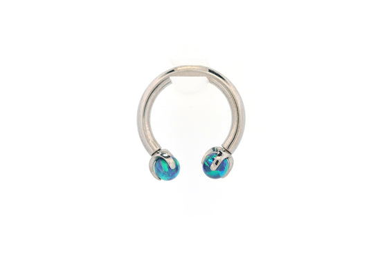 14g Titanium Circular Barbell Blue Green Opal end Septum Ring