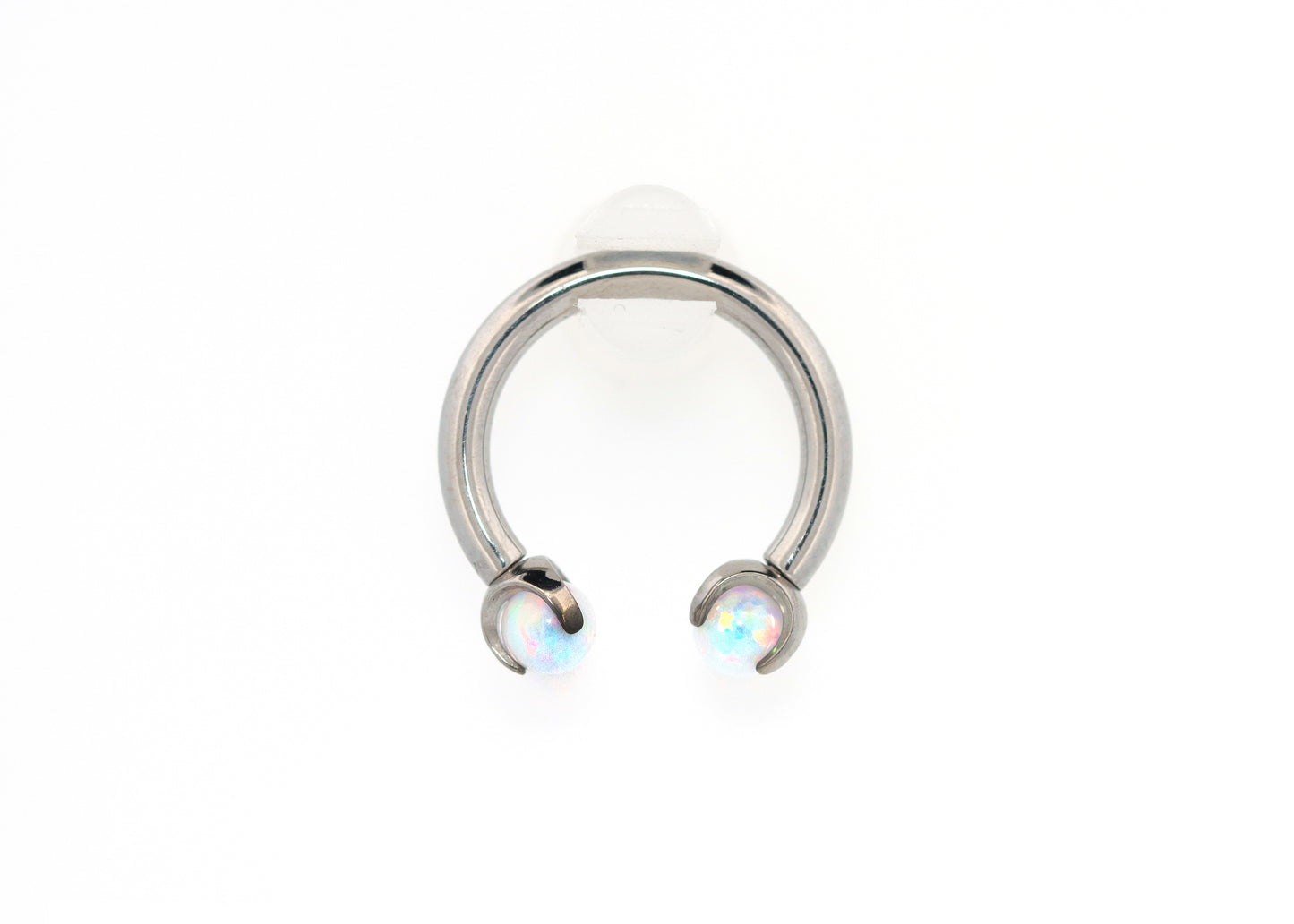 14g Titanium Circular Barbell White Opal end Septum Ring