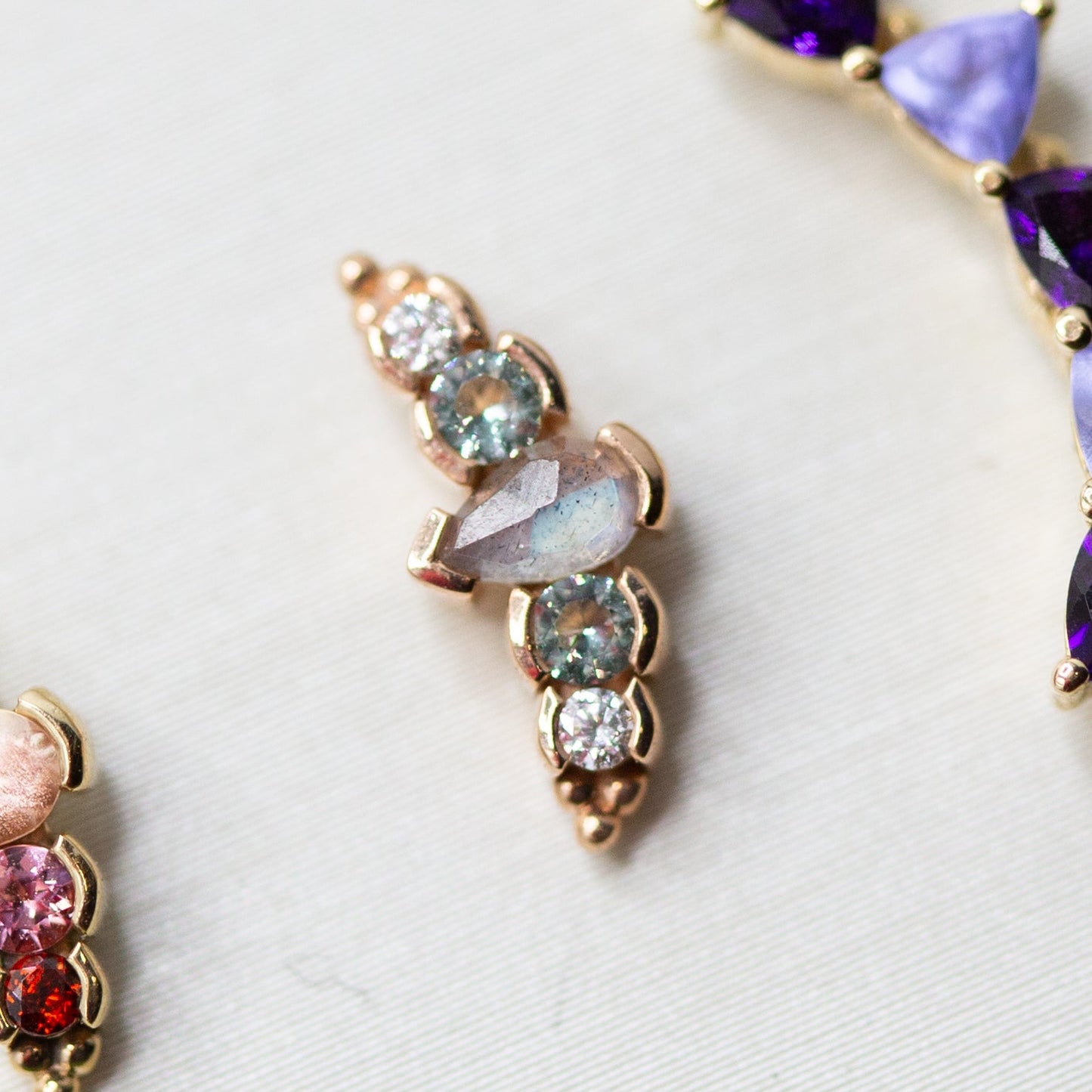 BVLA Nikki Panaraya with Genuine Labradorite, Mint Beryl, & VS1 Diamonds THREADED