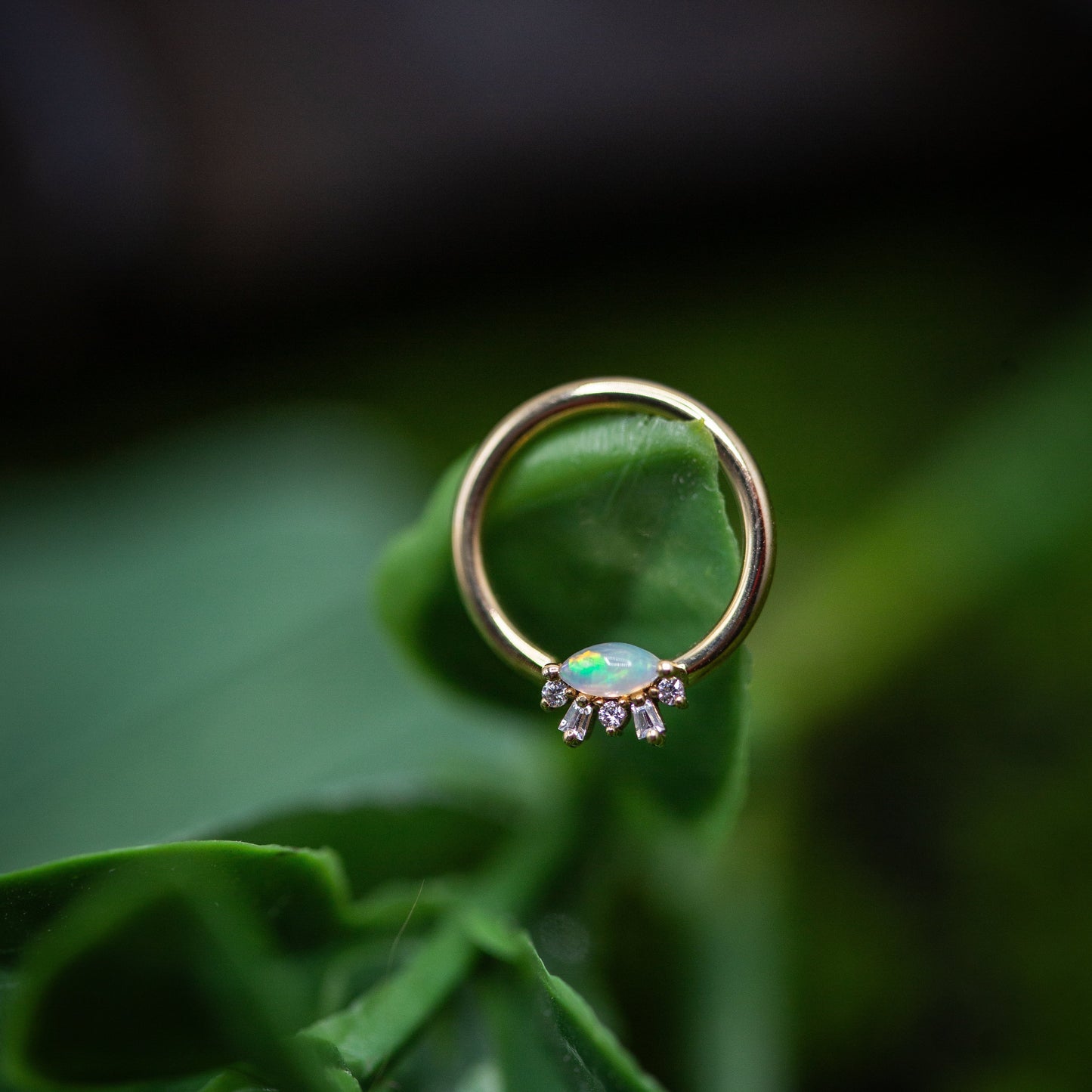 16g 3/8" Seam Ring Change of Heart w/ White Opal & Cubic Zirconia