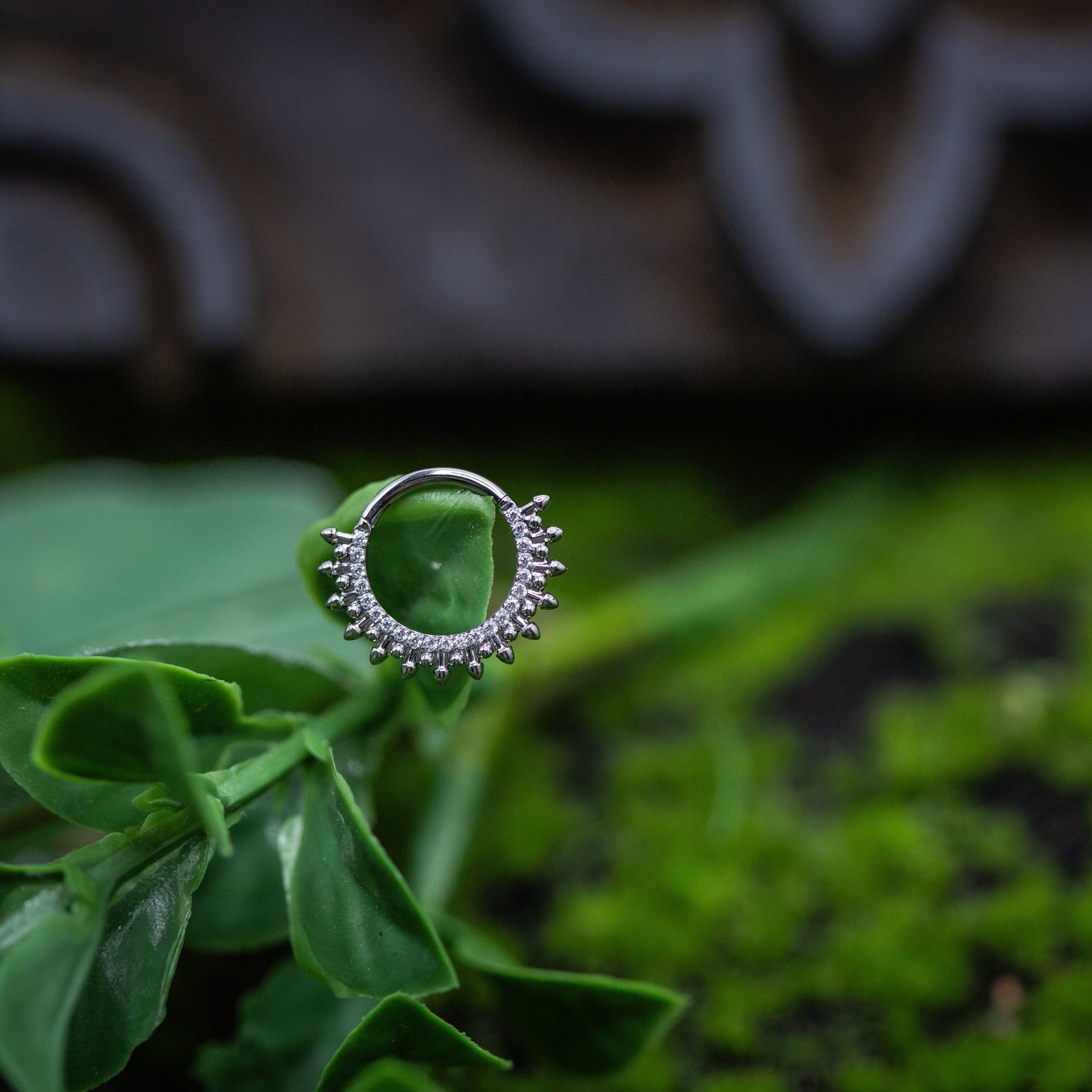 Titanium 16g Sun Hinge Ring w/ CZs