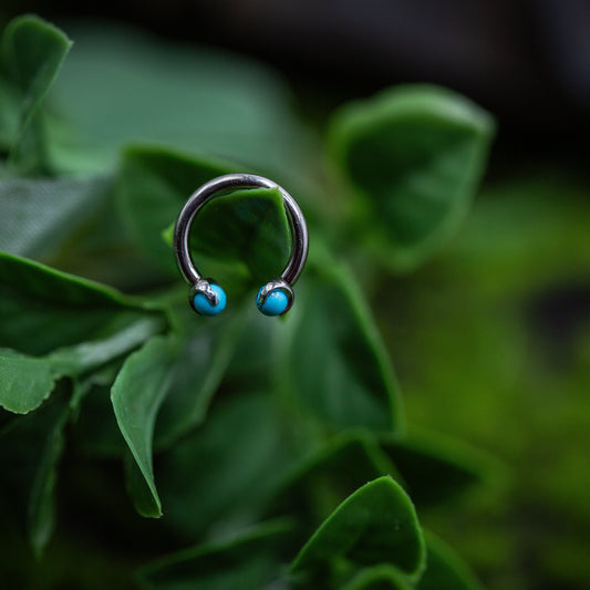 14g Titanium Circular Barbell Turquoise end Septum Ring