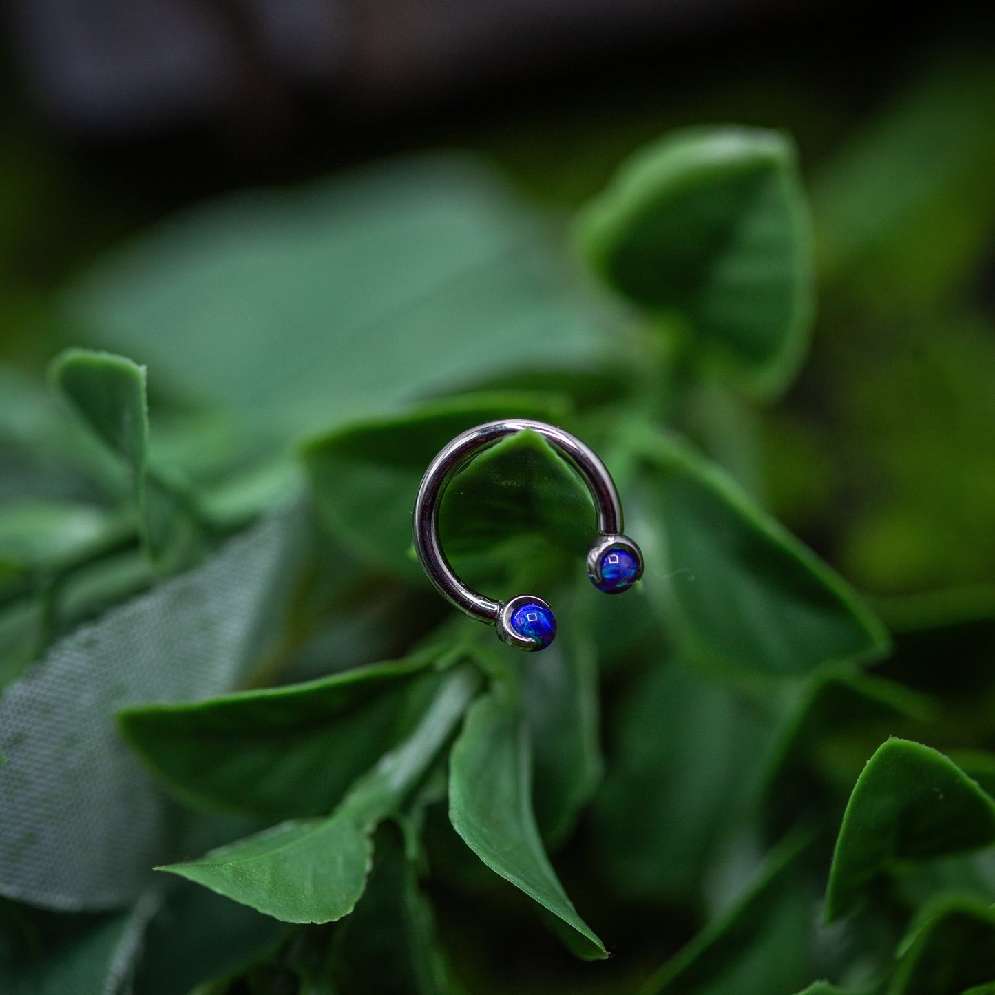 14g Titanium Circular Barbell Blue Green Opal end Septum Ring