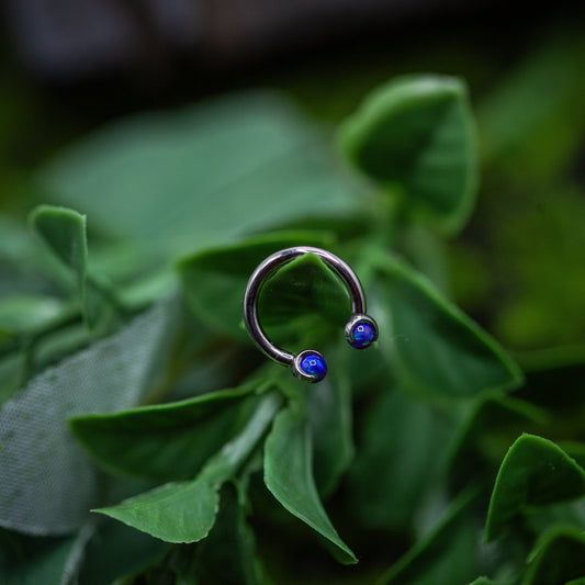 14g Titanium Circular Barbell Blue Green Opal end Septum Ring