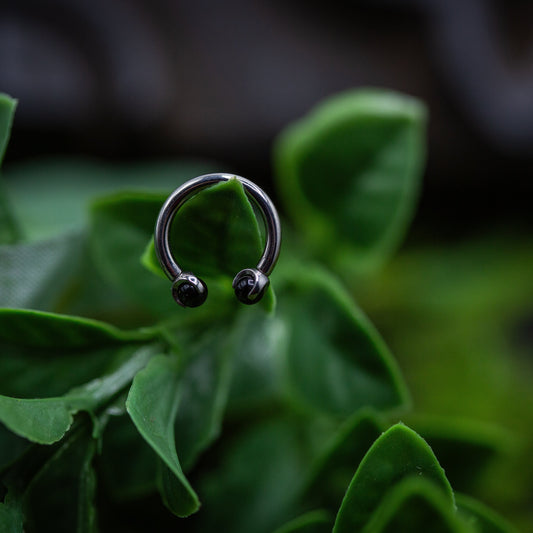 14g Titanium Circular Barbell Black Opal end Septum Ring