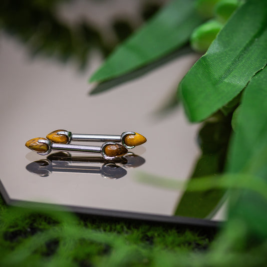 Titanium Nipple Barbell Set w/ Tiger Eye Claw-set Bullet