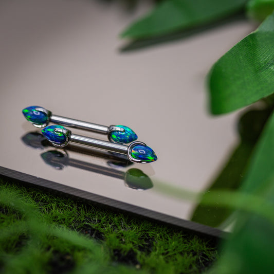 Titanium Nipple Barbell Set w/ Blue-Green Claw-set Bullet