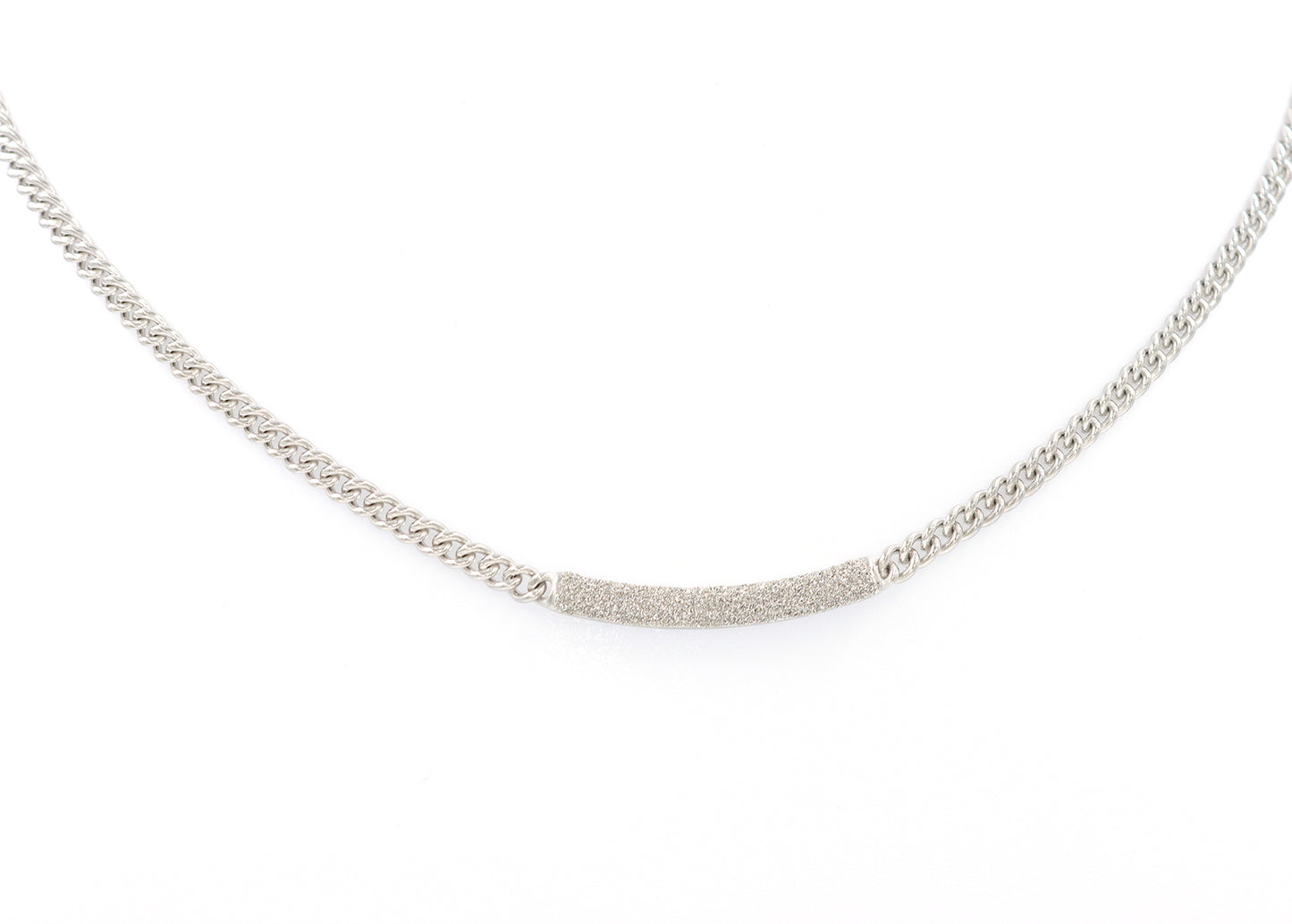 White Gold Diamond Dust Bar Necklace