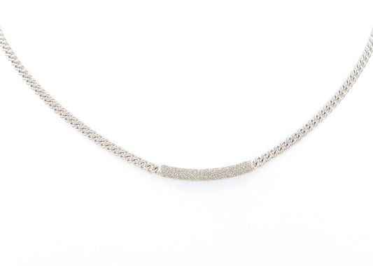 White Gold Diamond Dust Bar Necklace