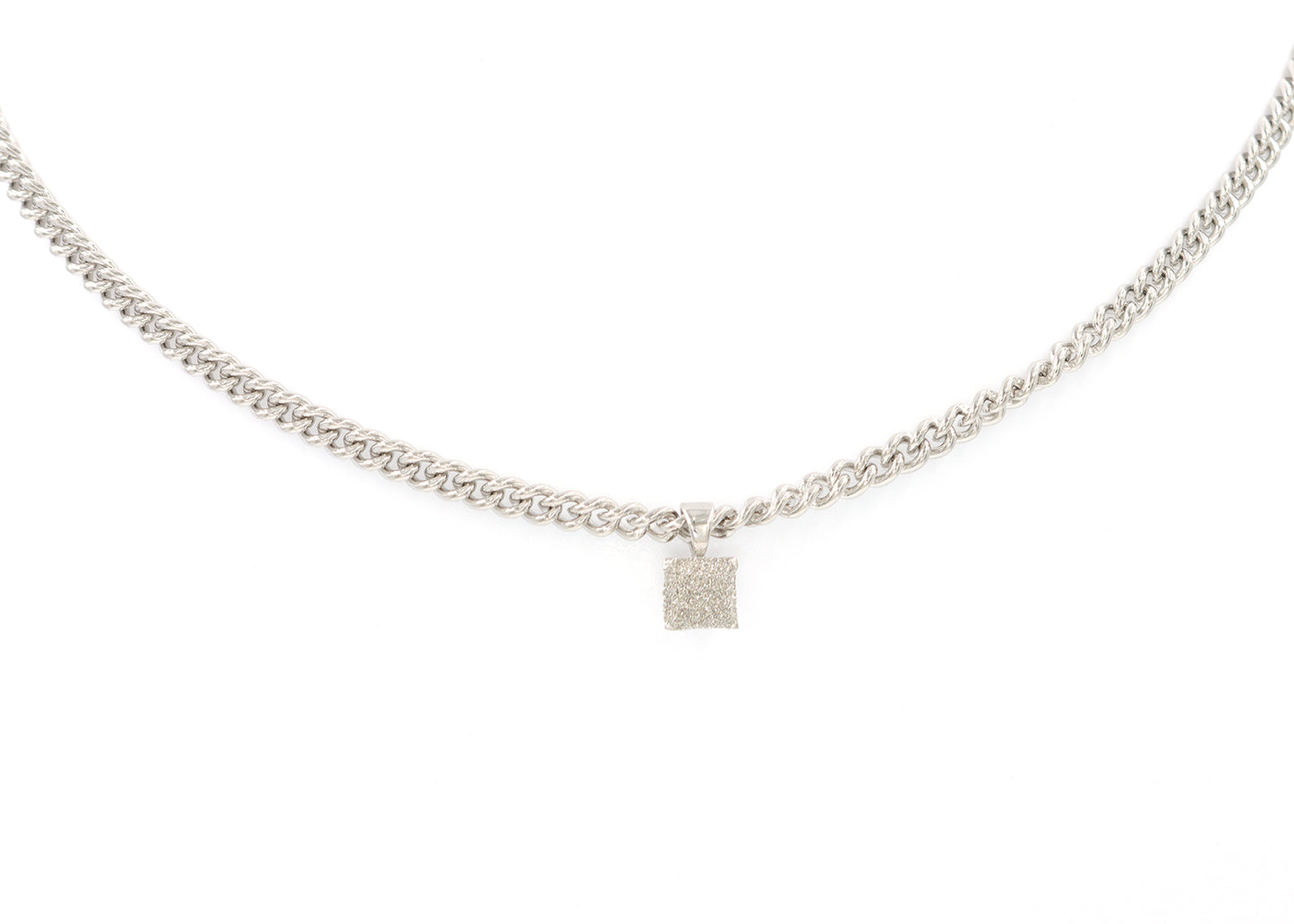 White Gold Diamond Dust Cube Necklace
