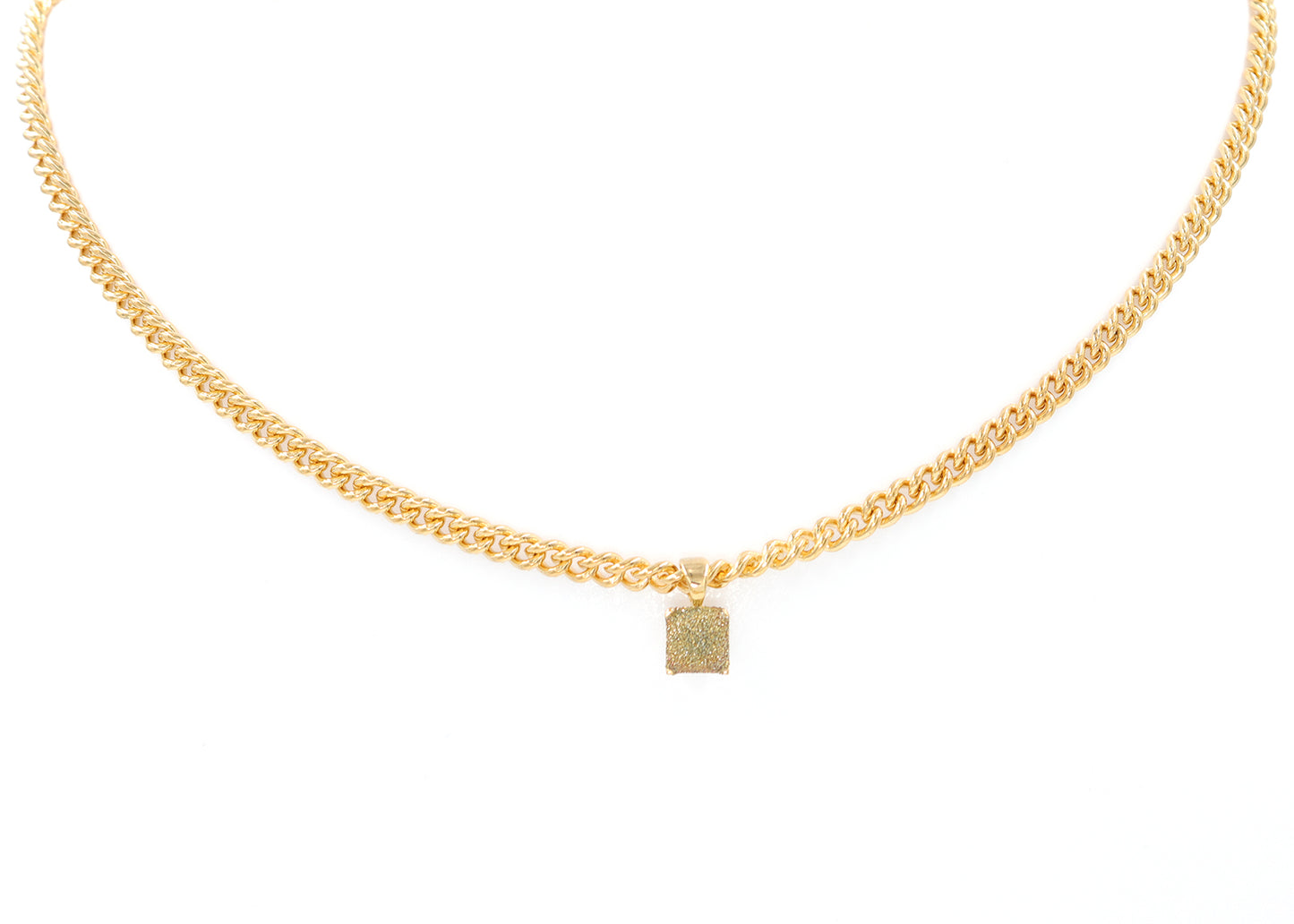 Yellow Gold Diamond Dust Cube Necklace