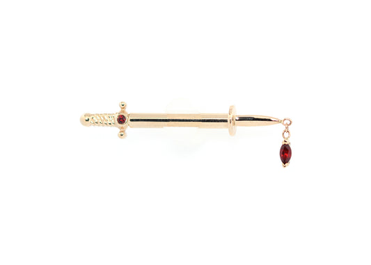 14K Yellow Gold Kiss of Death with Genuine Ruby Nipple Bar Set