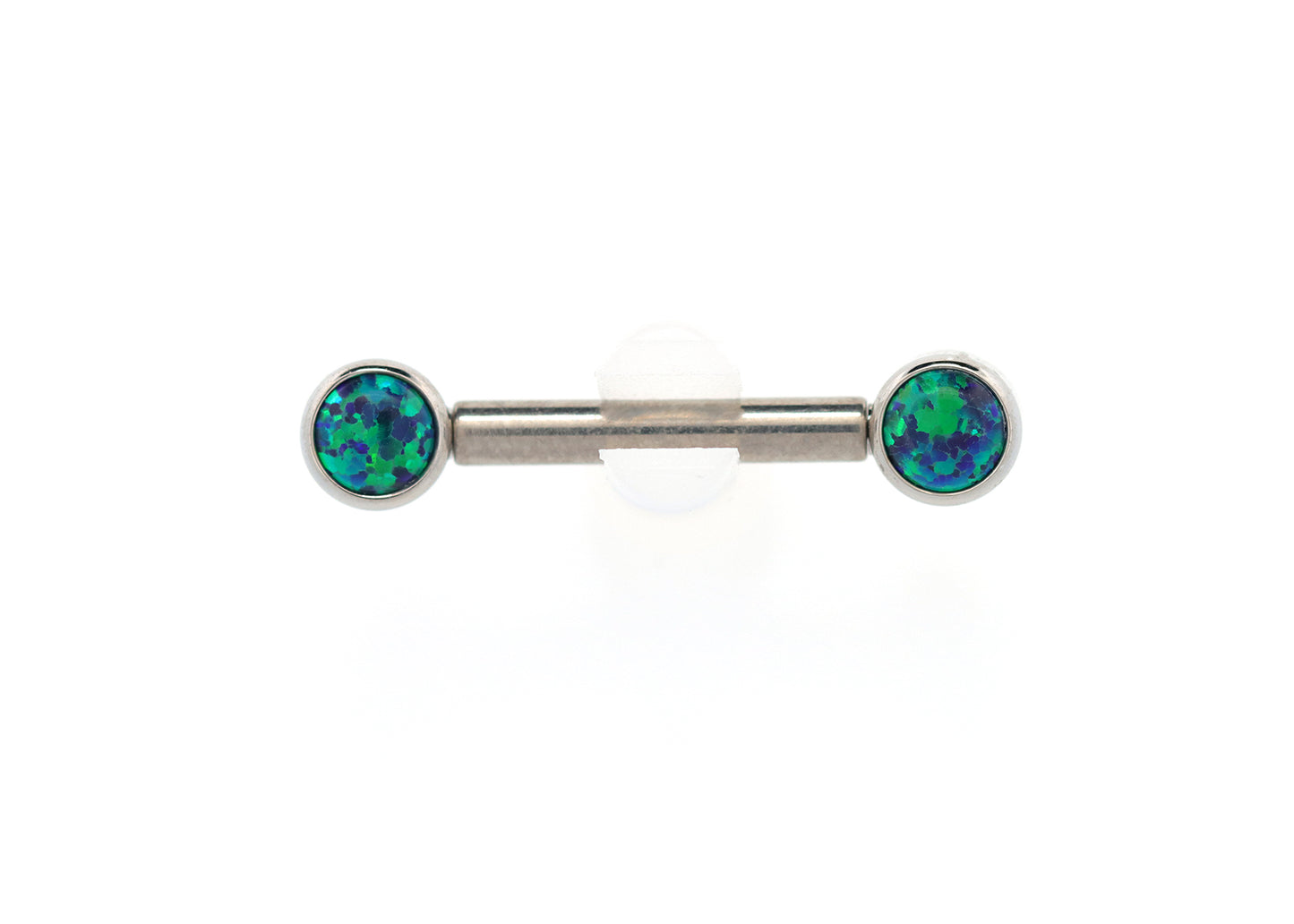 Titanium Blue Green Opal Bezel Nipple Barbell Set