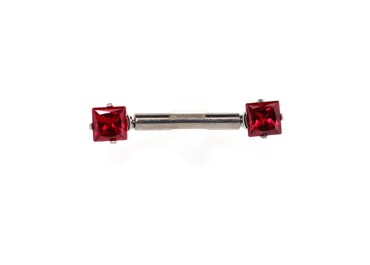 Titanium Princess Cut Ruby Red Nipple Barbell Set