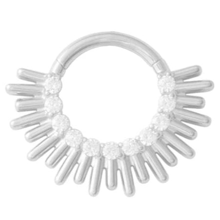 16g 3/8" Titanium Hinge Ring Sun Ray w/ white Cubic Zirconia